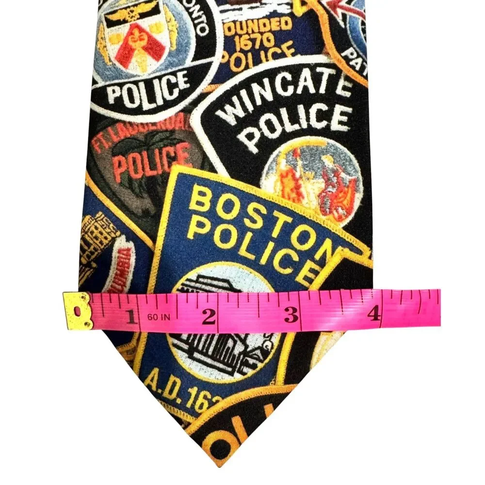 Ralph Marlin Vintage 1995 Police Patches Novelty Tie Made in USA Law Enforcement